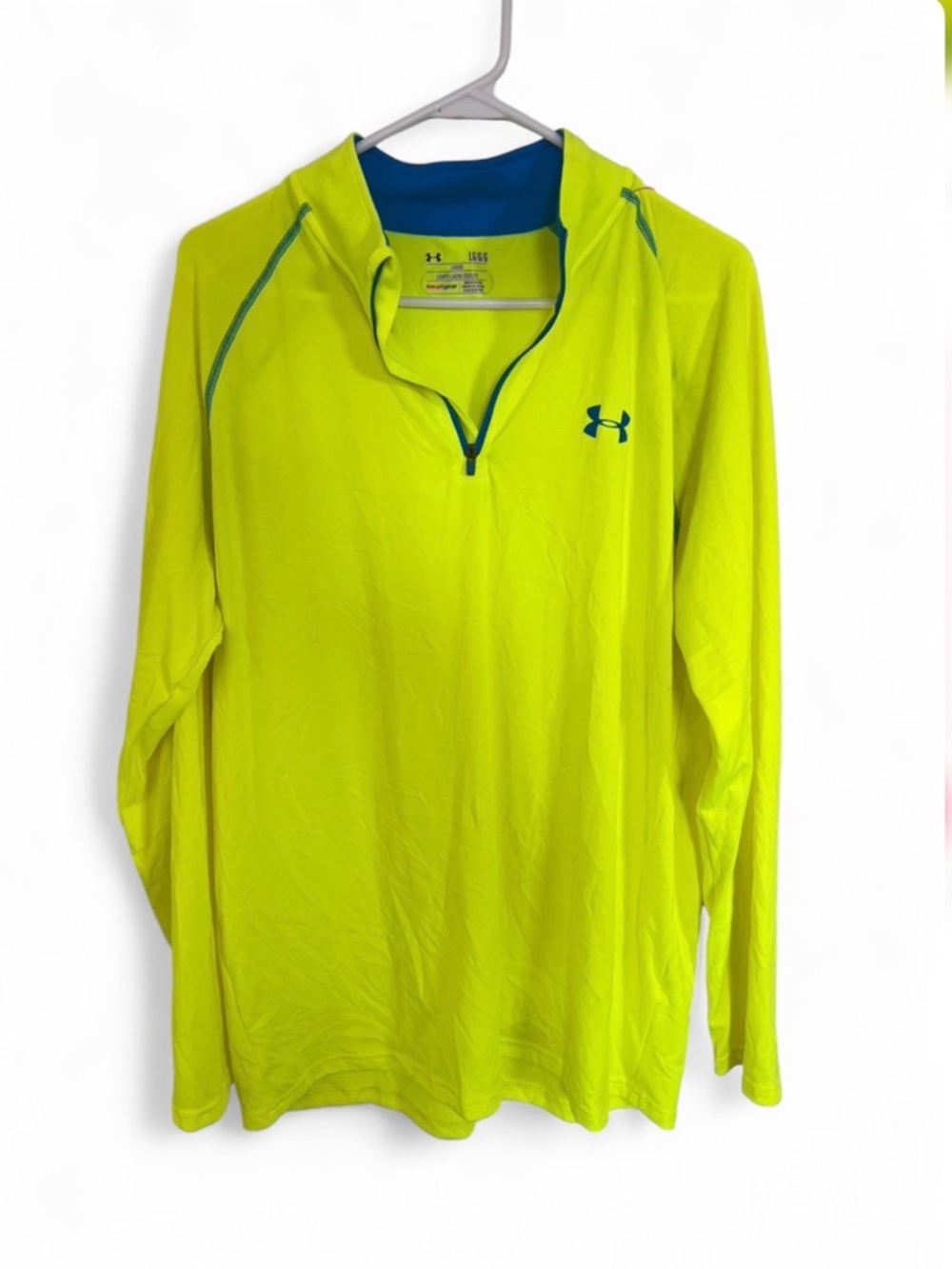 Under Armour Heat Gear Men’s Size Large 1/4 ZipNeon Yellow and Blue Athletic Top